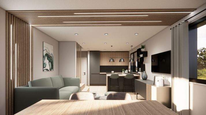 Wohn- / Koch- / Essbereich - 1. OG  - Visualisierung, Abweichungen möglich!