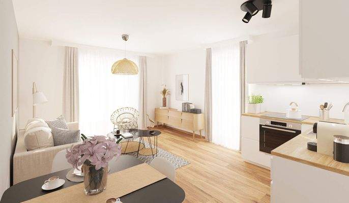 Heller Wohnbereich dank bodentiefer Fenster