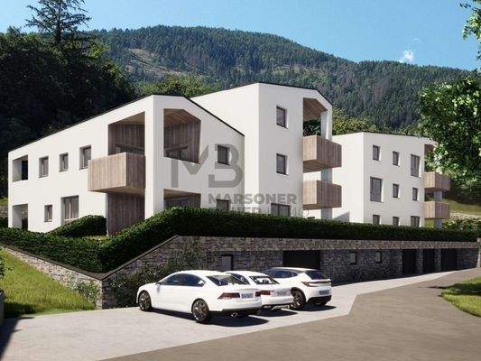 Außenrendering Neubau Wohnanlage - rendering esterno complesso residenziale di nuova costruzione