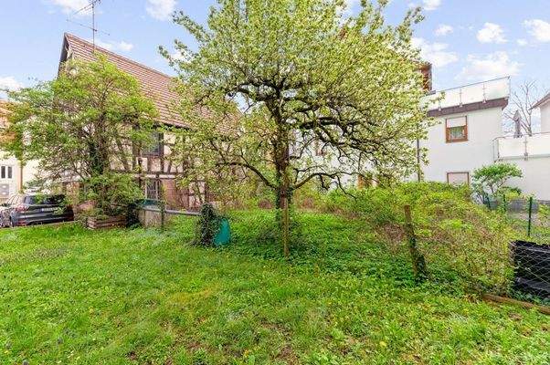 Scheune von hinten mit Garten