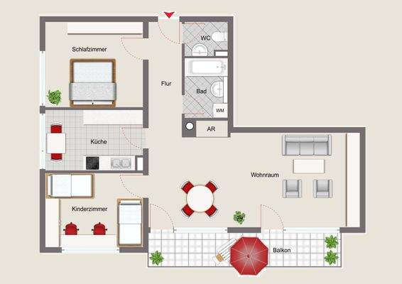 Grundriss Balkonwohnung