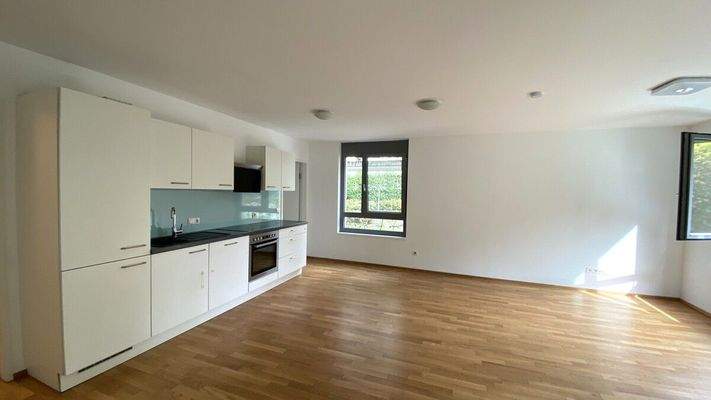 Wohnzimmer mit Einbauküche