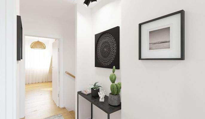 Im Flur finden Pflanzen und Deko ihren Platz