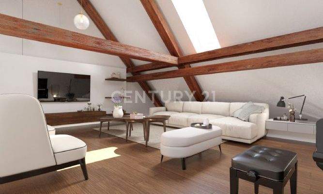 Visualisierter Dachboden Ansicht zur Wand hinten