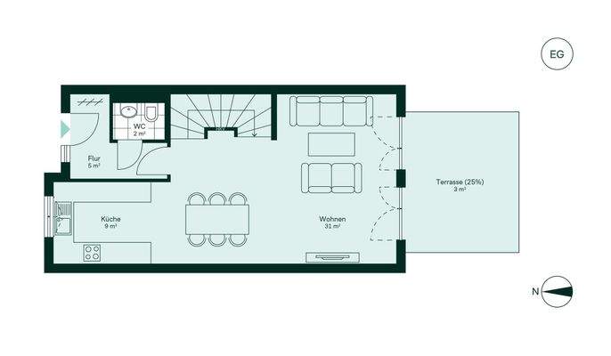 Geräumiges Erdgeschoss mit viel Platz und angrenzender Terrasse