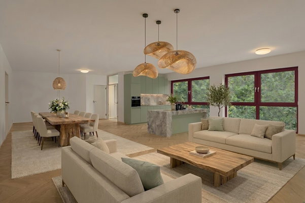 Wohnzimmer offene Küche visualisiert