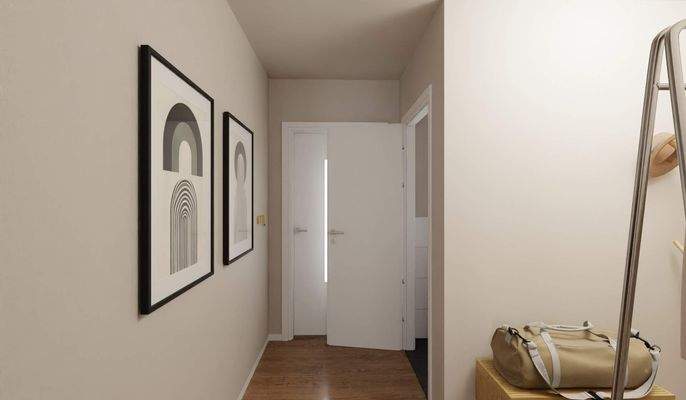 Offener Eingangsbereich mit Nische für die Gardero