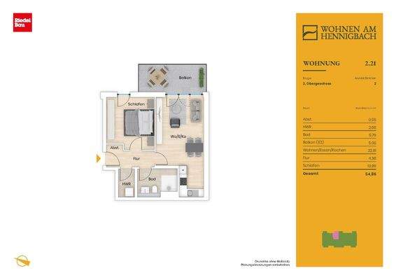 Grundriss der 2-Zimmer-Wohnung