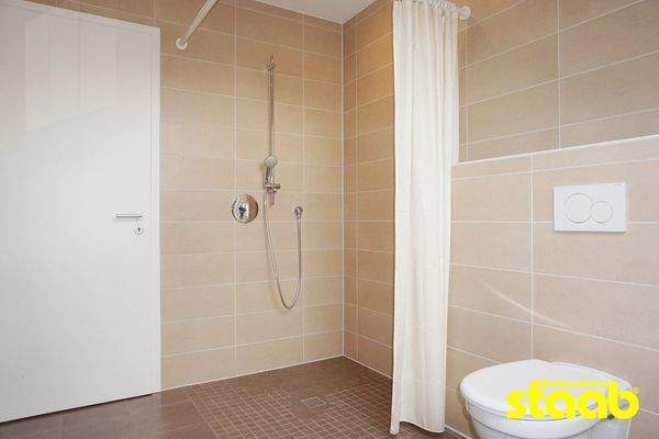 Tageslichtbad mit bodentiefer Dusche