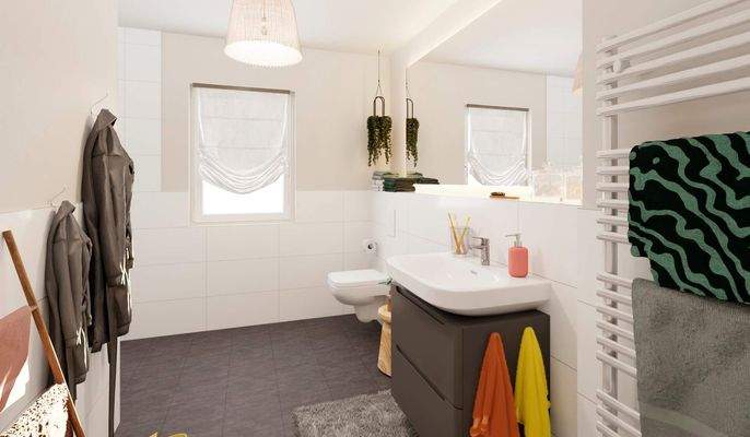 Tageslichtbad mit bodengleicher Dusche