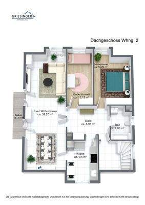 3D Grundriss - Dachgeschoss Whng. 2