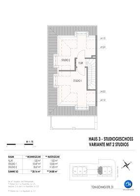 Grundriß DG - Haus 3 (4 spiegelverkehrt)-2 Räume