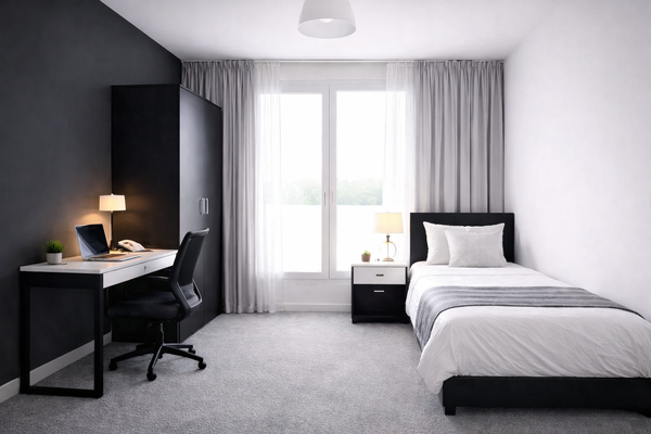  Einzelzimmer 17m2 mit Balkonterrasse –Miete: 550