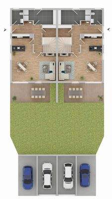 Grundriss Erdgeschoss - jeweils zwei Doppelhaushälften