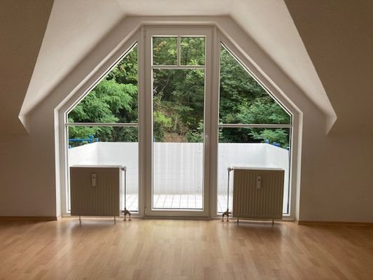 große Fensterfront mit Zugang zum Balkon