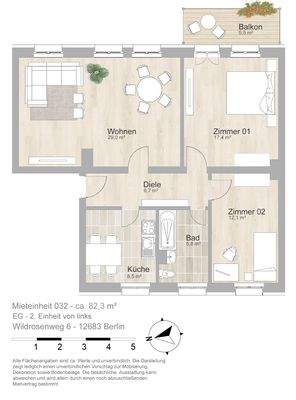 Grundriss farbig / möbliert