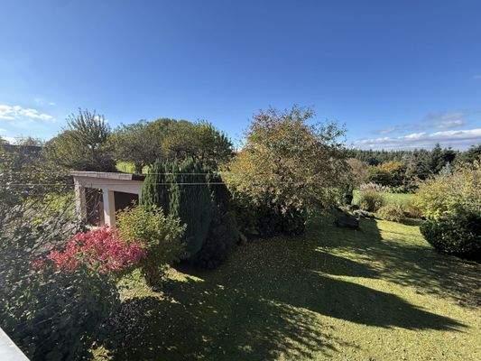 Blick vom Balkon ins Grüne