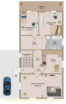 Grundriss EG + Hof mit Stellplatz