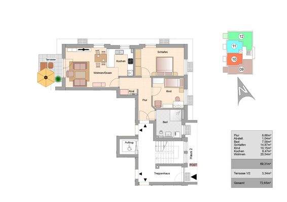 Grundriss einer weiteren EG-Wohnung - Wohnung 12