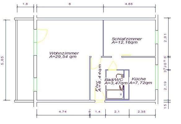 Die Aufteilung von ca. 62 m²