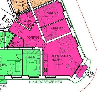 1.1 Beispielgrundriss 3-Zimmerwohnung