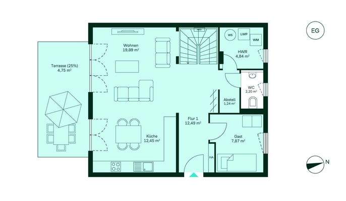 Grundriss vom Erdgeschoss im Doppelhaus WE019