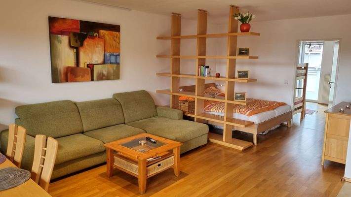 Lounge section and king size bed