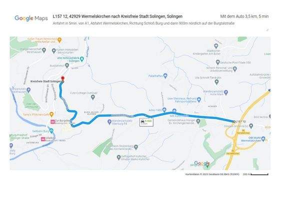 Anfahrt 5 min. von A1, Abfahrt Wermelskirchen, Ric