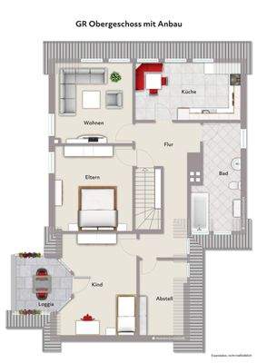 Grundriss OG mit Anbau - Wohnbeispiel - ohne Maßstab