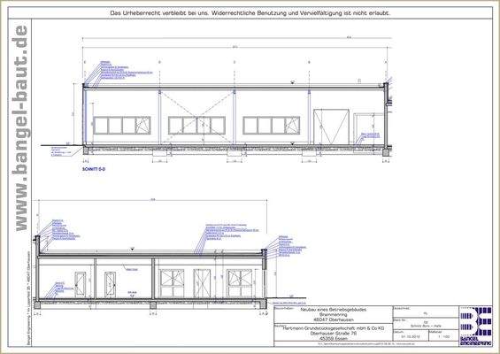 Schnitt Büro + Halle