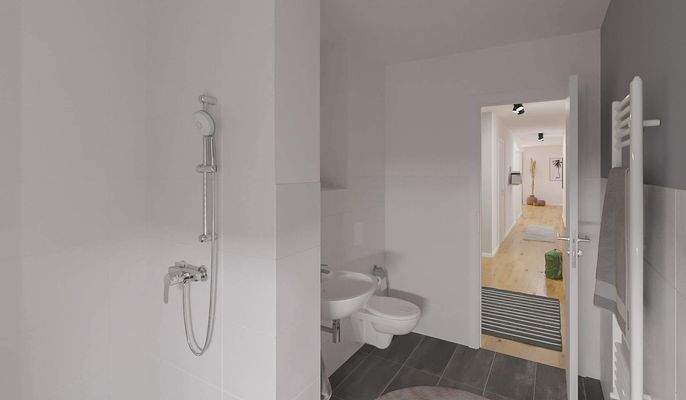 Modernes Tageslichtbad mit bodengleicher Dusche