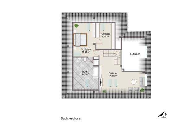 Dachgeschoss mit Mustermöblierung