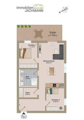Grundriss WE 8 (EG) - Bauteil Süd - Süd-Ost-Ausrichtung