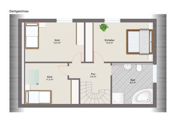 Obergeschoss mit Mustermmöblierung