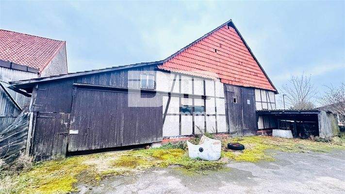 Rückansicht Scheune + Schleppdachanbau