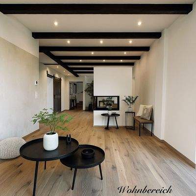 Wohnzimmer mit Kaminecke