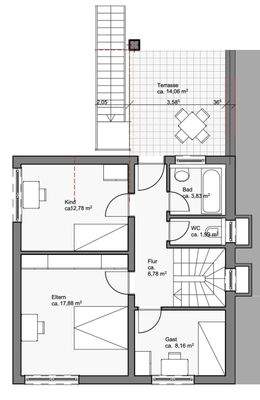 Erdgeschoss mit Zugang zur Terrasse und Garten