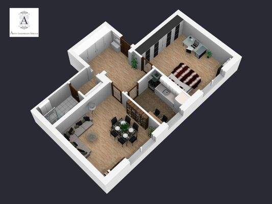 3D-Plan der Wohnung Ansicht 1