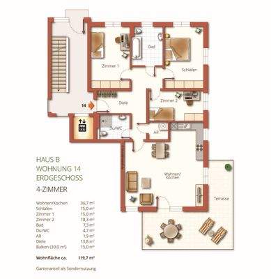 Haus B 14 4 Raum EG rechts 