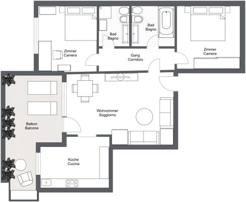 Via Birti 61 - 1. Etage - 2D Floor Plan