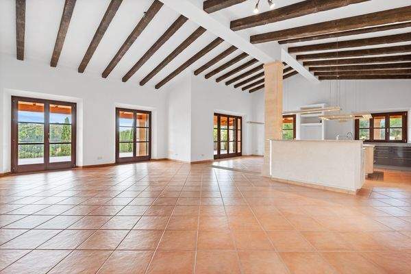 Wohnzimmer mit offener Küche