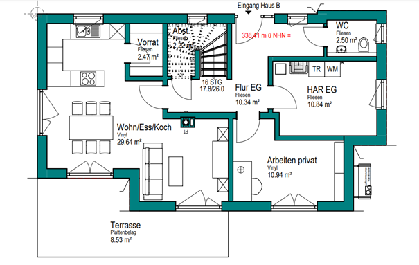 Grundriss Haus B Erdgeschoss