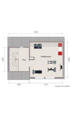 Grundriss Spitzboden (nicht maßstabsgerecht, Möblierungsbeispiel)