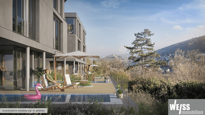 Außenansicht Pool mit Festungsblick