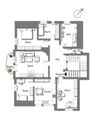Hauptgebäude Dachgeschoss (kein Maßstab - Details können abweichen)