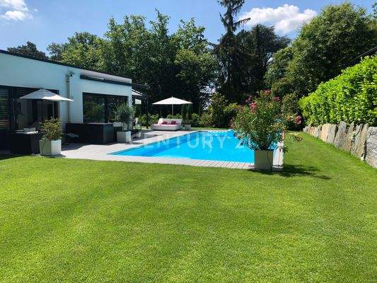 Garten mit Pool im Sommer