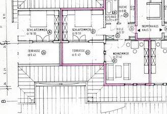 Grundriss Wohnung, farbig umrandet