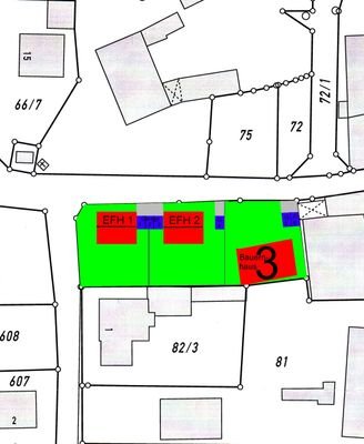 Planungsvorschlag für 2 EFH und Bauernhaus mit 6 G