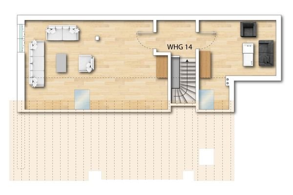 Grundriss Whg. Nr. 14 mit Ausbauoption Dachspitz (nicht maßstabsgetreu - kann vom Origial abweichen)