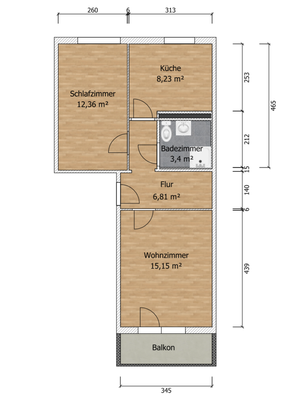 Die Aufteilung von ca. 47 m²